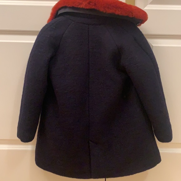 Jacadi Girls coat.With tags.Alina Marine. Removable faux fur collar. Size 6 & 10 - Picture 3 of 7